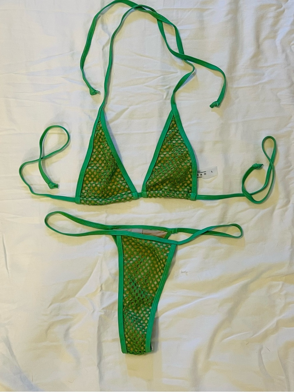 Green Crochet Triangle Bikini Set - Women's Swim